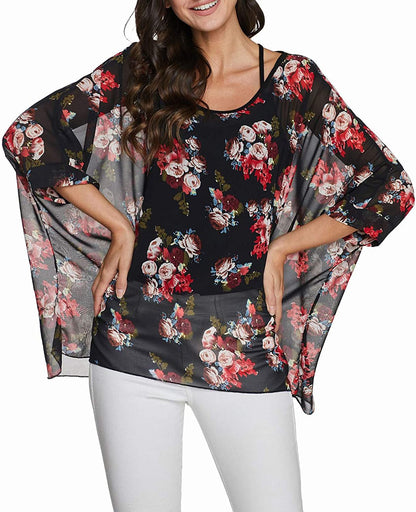 Women'S Chiffon Scarve Shawls Wraps Qunsia Floral Poncho Bikini Cover up Tops Apparel & Accessories > Clothing Accessories > Scarves & Shawls Qunsia   