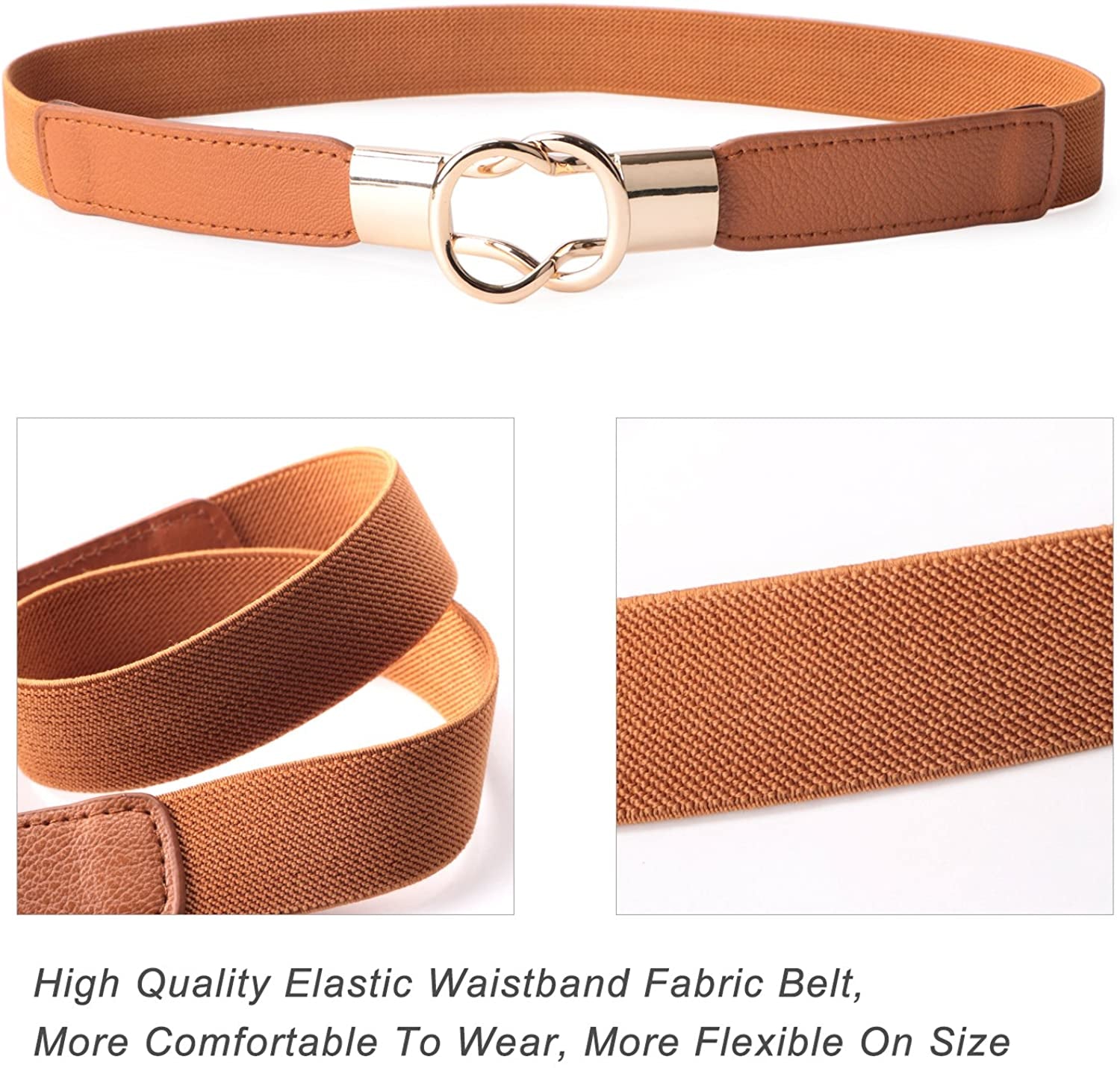 JASGOOD 2 Pack 3 Pack Women Retro Elastic Stretchy Metal Buckle Skinny Waist Belt 1 Inch Wide Apparel & Accessories > Clothing Accessories > Belts KYLIE MAX   