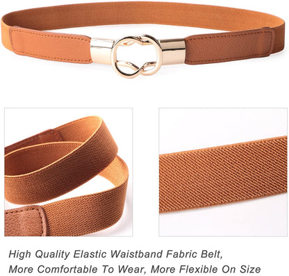 JASGOOD 2 Pack 3 Pack Women Retro Elastic Stretchy Metal Buckle Skinny Waist Belt 1 Inch Wide Apparel & Accessories > Clothing Accessories > Belts KYLIE MAX   