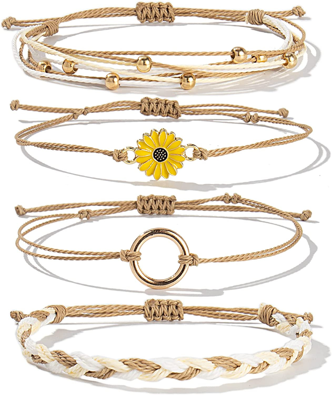 Sunflower String Bracelet Handmade Braided Rope Charms Boho Surfer Bracelet for Teen Girls Preteens Women Apparel & Accessories > Jewelry > Bracelets FANCY SHINY Sand  