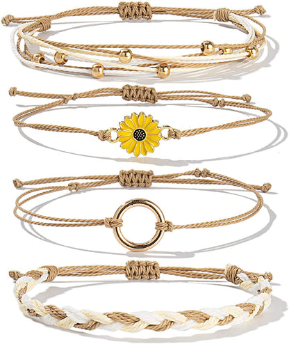 Sunflower String Bracelet Handmade Braided Rope Charms Boho Surfer Bracelet for Teen Girls Preteens Women Apparel & Accessories > Jewelry > Bracelets FANCY SHINY Sand  
