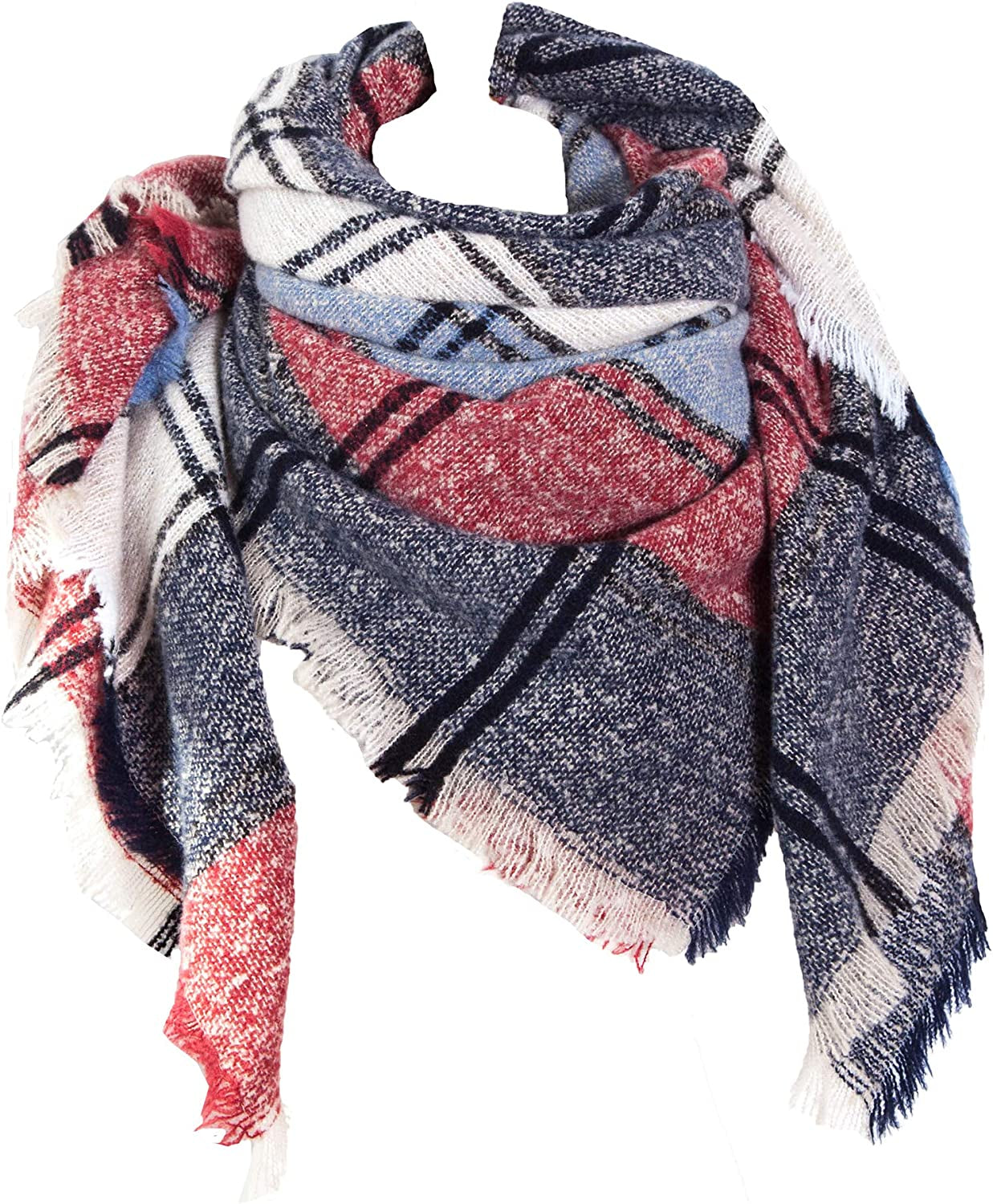 Wander Agio Womens Winter Scarfs Warm Scarf Half Shawls Triangle Scarves Stripe Plaid Apparel & Accessories > Clothing Accessories > Scarves & Shawls Wander Agio Black Dark Blue 24  