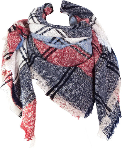 Wander Agio Womens Winter Scarfs Warm Scarf Half Shawls Triangle Scarves Stripe Plaid Apparel & Accessories > Clothing Accessories > Scarves & Shawls Wander Agio Black Dark Blue 24  