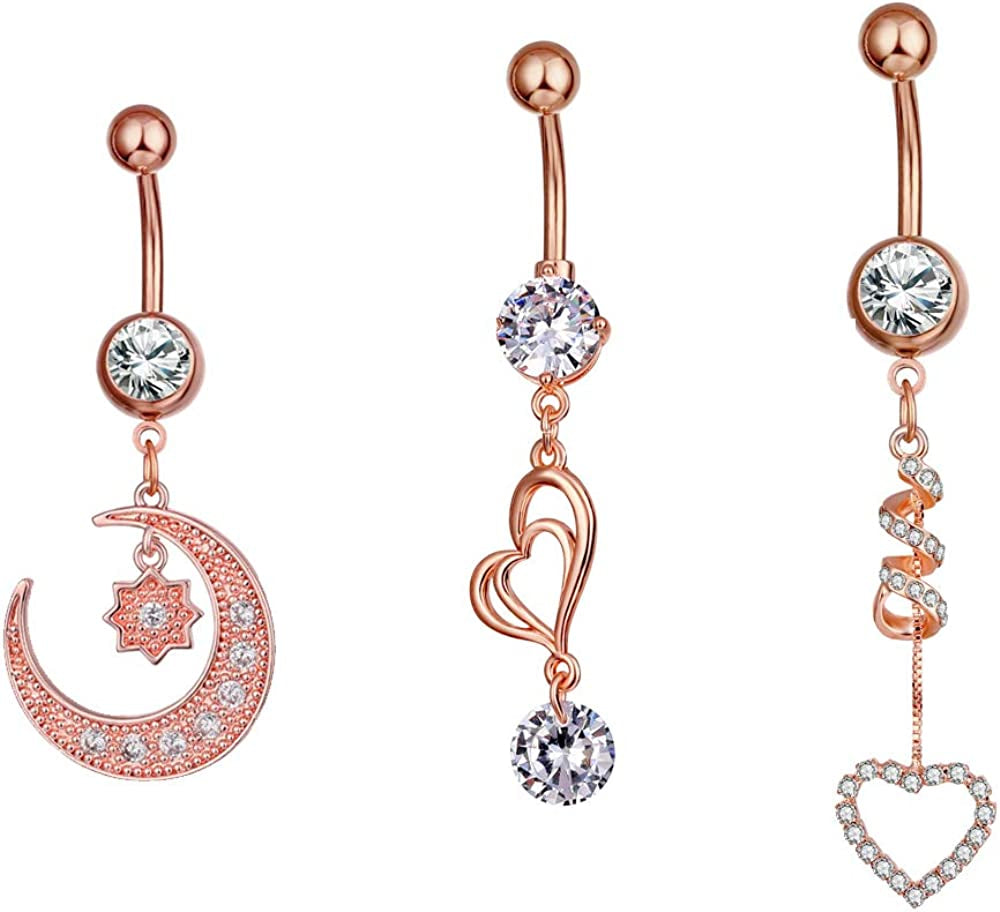 NASAMA 14G Stainless Steel Belly Button Rings for Girls Women CZ Navel Body Piercing Jewelry Apparel & Accessories > Jewelry > Body Jewelry Yiwu lianmu electronic commerce Co.,Ltd   
