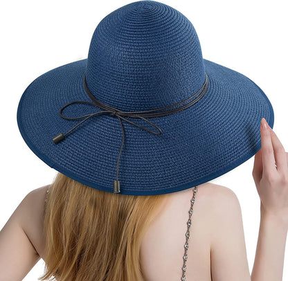 Koreshion Women Summer Wide Brim Straw Hat Beach Foldable Sun Hats Floppy Roll up Cap Uv UPF 50+ Caps Apparel & Accessories > Clothing Accessories > Hats Koreshion Dark Blue  
