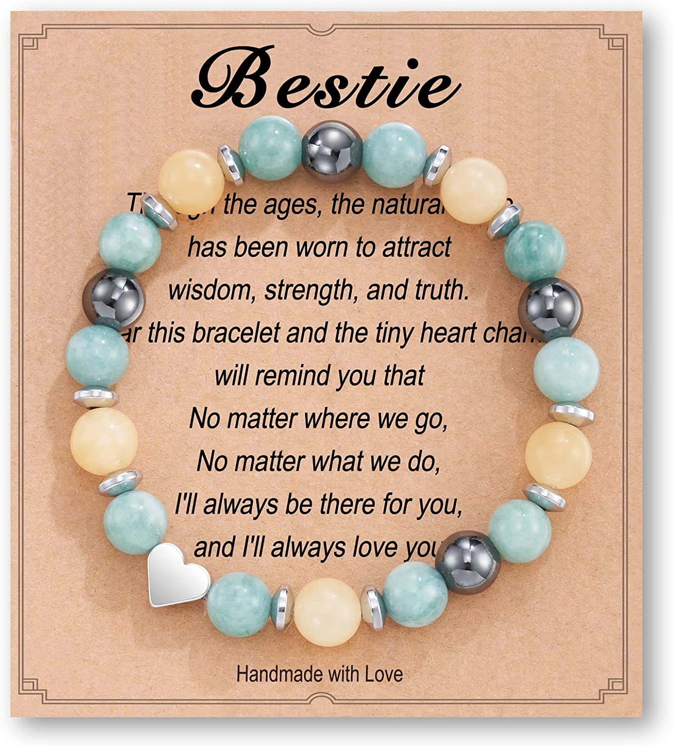 HGDEER Natural Stone Friendship Bracelet, Meaningful Gifts for Women Girls with Gift Message Card Apparel & Accessories > Jewelry > Bracelets HGDEER Bestie - Green&Yellow  