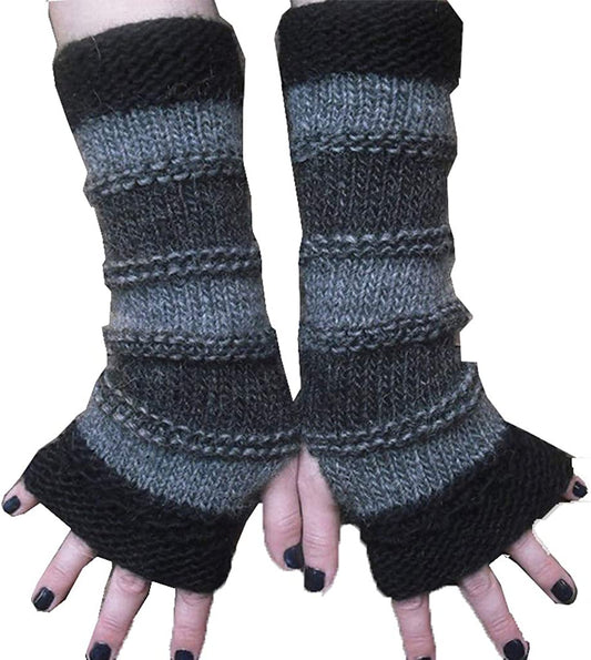 Women Winter Long Fingerless Gloves Striped Knitted Arm Warmer Thumb Hole Gloves Stitching Mittens Gray Apparel & Accessories > Clothing Accessories > Gloves & Mittens BOOA   