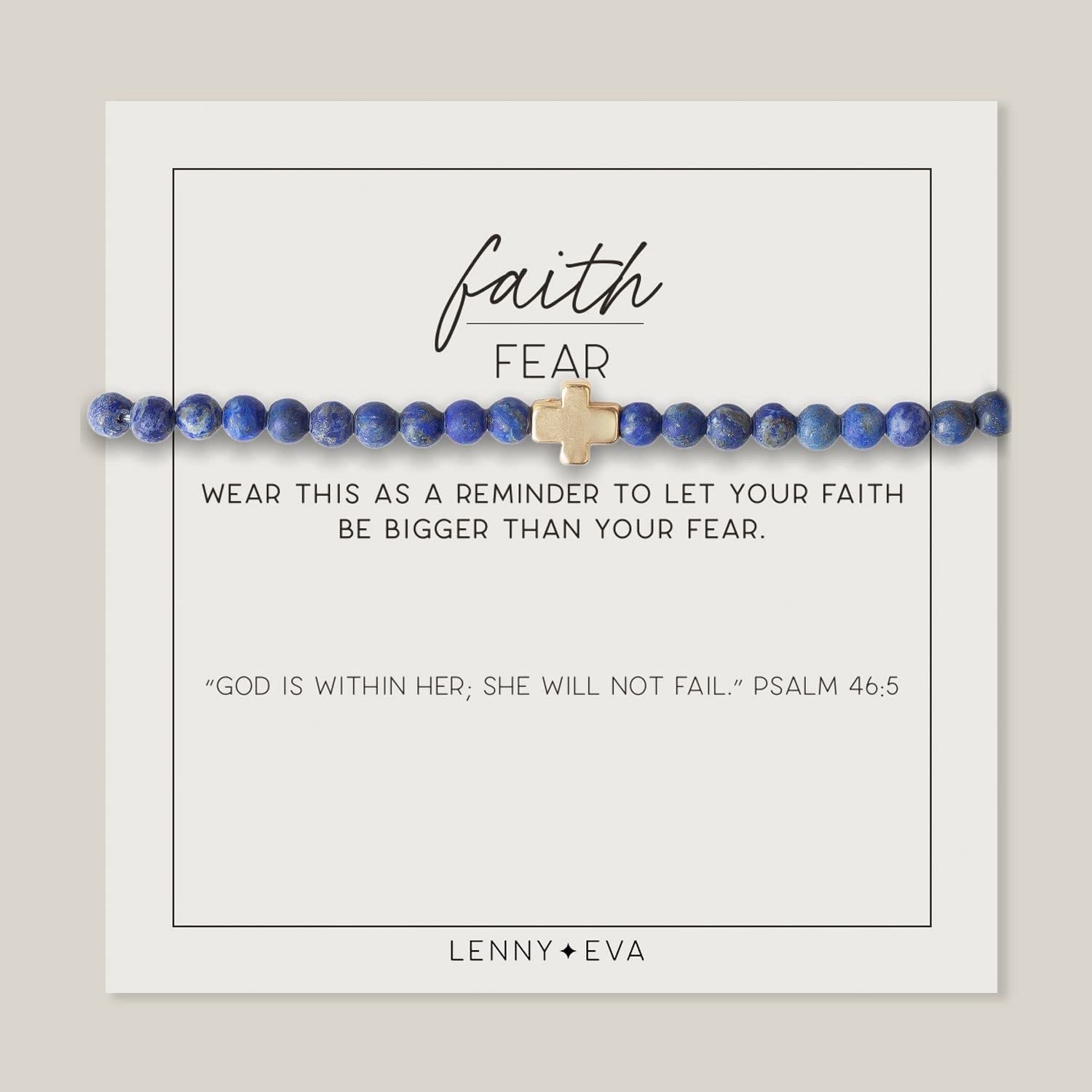 Lenny & Eva Faith over Fear Cross Stretchable Bracelets for Women, Inspirational Jewelry with Message on Card Apparel & Accessories > Jewelry > Bracelets Lenny & Eva Lapis Lazuli-Gold Bracelet 