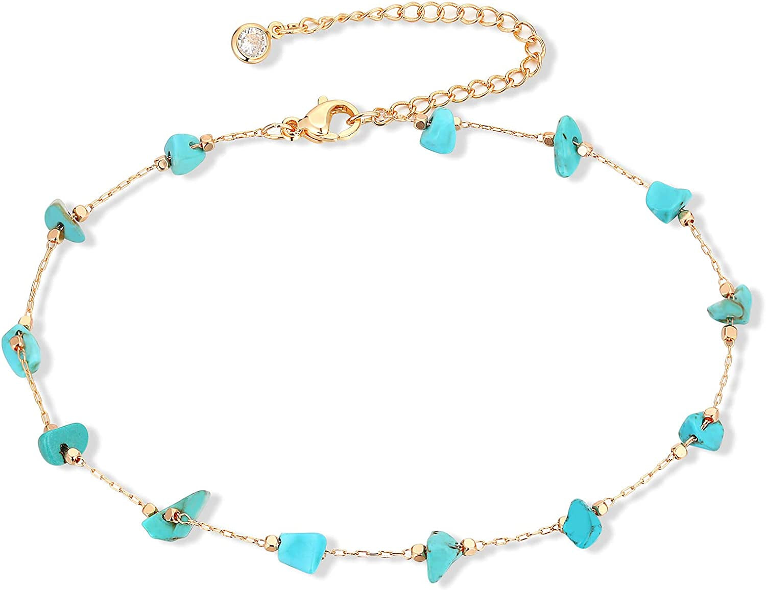 KAERUN Ankle Bracelets for Women Teen Girls Colorful Adjustable Natural Crystal 14K Gold Plated Cute Anklets Summer Beach Foot Chain Jewelry Apparel & Accessories > Jewelry > Anklets KAERUN Turquoise  