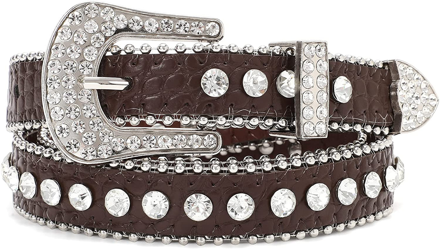Men Women Fashion Rhinestone Belt SUOSDEY Western Cowgirl Bling Studded Design Leather Diamond Belt for Jeans Dress Apparel & Accessories > Clothing Accessories > Belts SUOSDEY 12:coffee Color M：fits waist size 33''-37'' 
