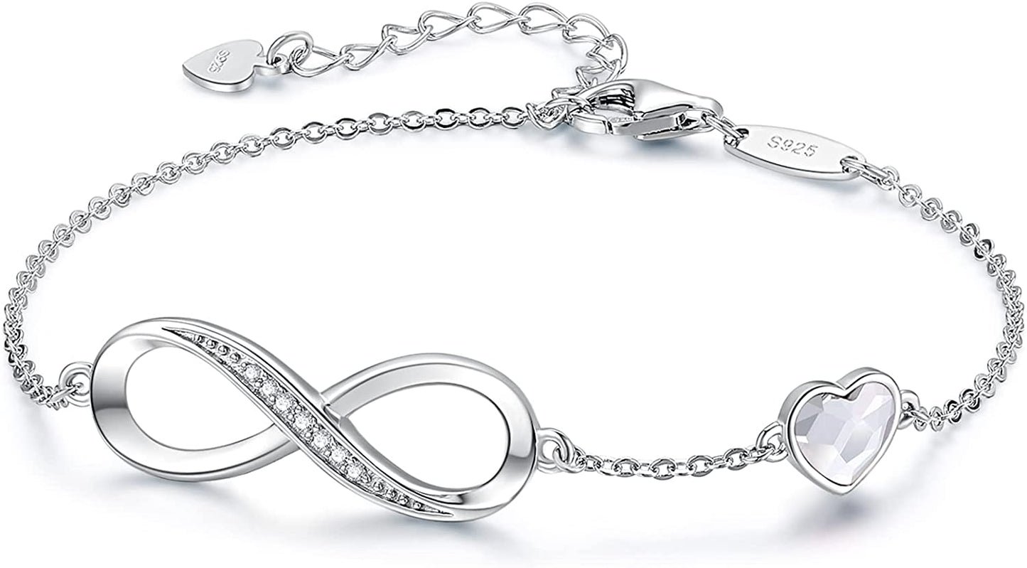 CDE Infinity Heart Symbol Charm Bracelet for Women Stainless Steel 925 Sterling Silver Adjustable Christmas Jewelry Gift Birthday Gifts for Women Mom Wife Girls Her Apparel & Accessories > Jewelry > Bracelets CDE Sliver-White Sterling Silver 