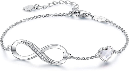 CDE Infinity Heart Symbol Charm Bracelet for Women Stainless Steel 925 Sterling Silver Adjustable Christmas Jewelry Gift Birthday Gifts for Women Mom Wife Girls Her Apparel & Accessories > Jewelry > Bracelets CDE Sliver-White Sterling Silver 
