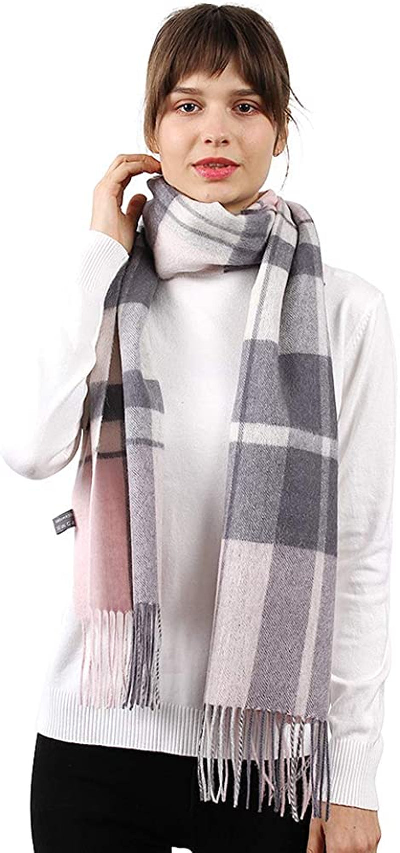 WAMSOFT 100% Pure Wool Scarf, Thick Long Plaid Scarf Winter Tartan Scarves for Men Women… Apparel & Accessories > Clothing Accessories > Scarves & Shawls WAMSOFT Gray&pink Plaid  