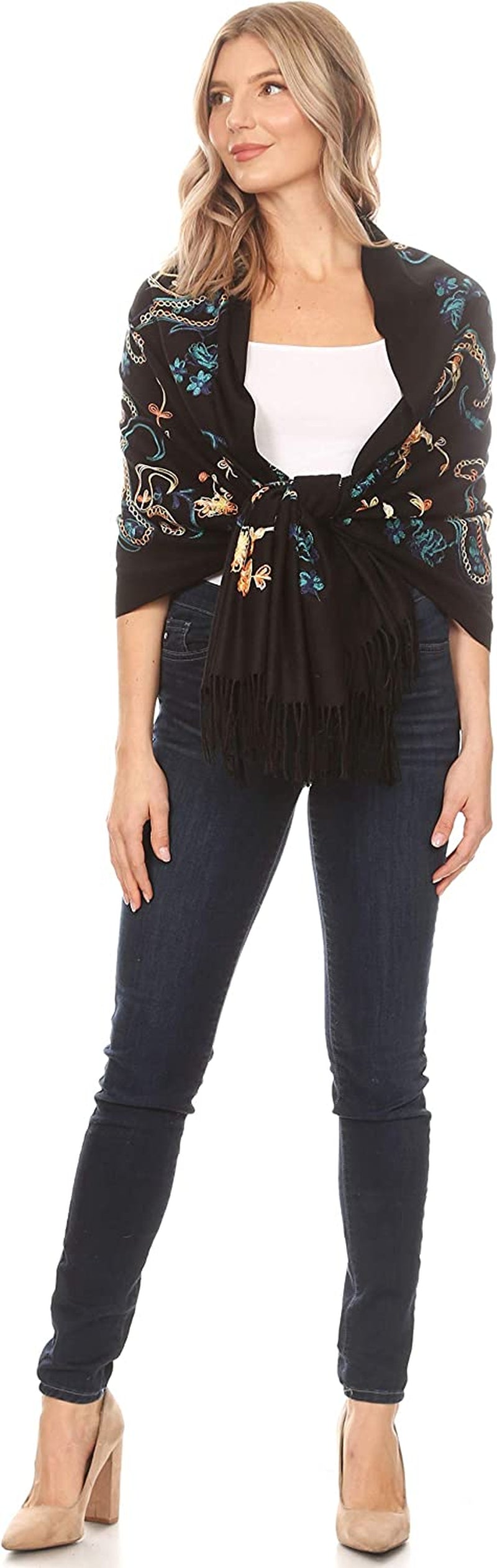 Sakkas Ginata Women'S Large Casual Super Soft Embroidery Scarf Shawl Wrap Stole Apparel & Accessories > Clothing Accessories > Scarves & Shawls Sakkas   