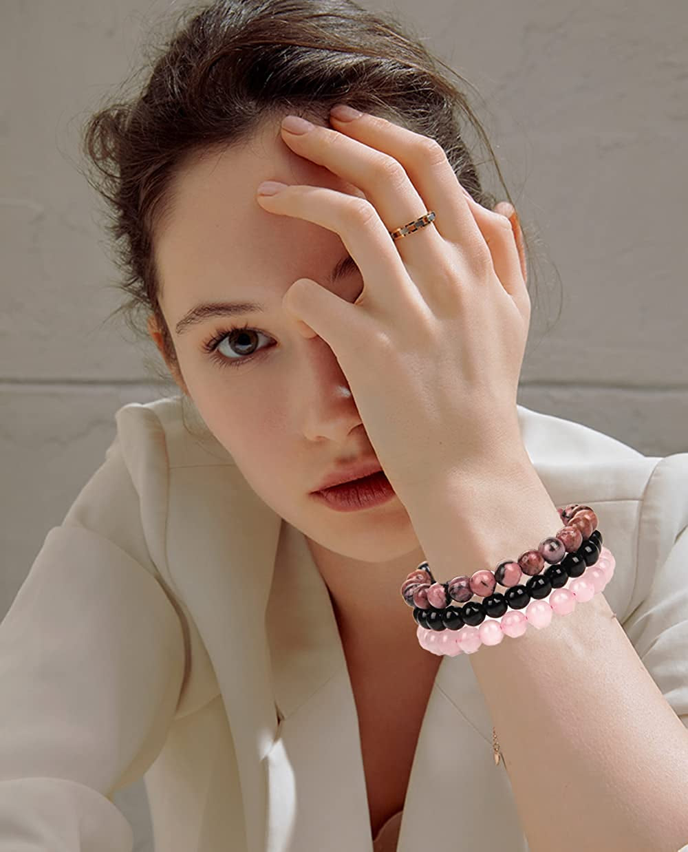 SONNYX 3Pcs 8Mm Semi-Precious Gemstones Beaded Bracelets for Women Men Healing Crystal Stone Bracelet Stretch round Beaded Elastic Bracelets Unisex Jewelry Gifts Apparel & Accessories > Jewelry > Bracelets SONNYX   