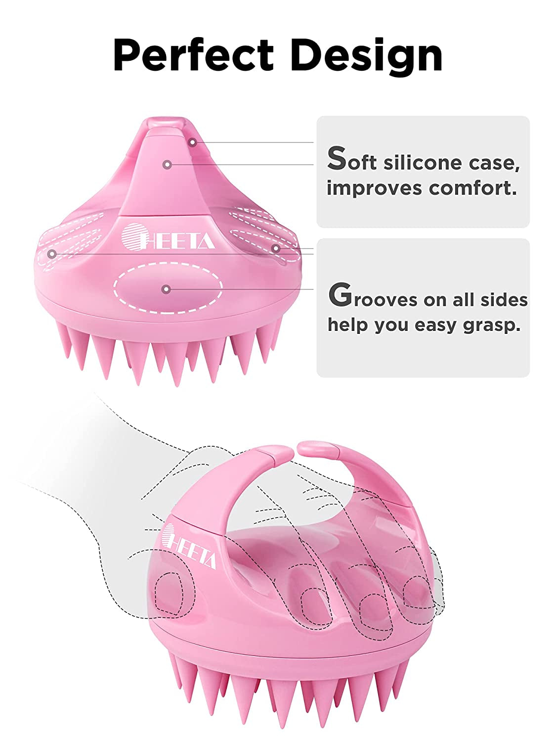HEETA Hair Shampoo Brush, Upgraded Wet & Dry Hair Scalp Massager with Soft Silicone, Scalp Exfoliator for Remove Dandruff, Scalp Scrubber Hair Care Tools for Women, Men, Pets (Pink) Health & Beauty > Personal Care > Hair Care HEETA   