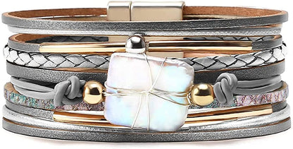 Fesciory Leopard Bracelet for Women Wrap Multi-Layer Leather Bracelet Magnetic Clasp Cuff Bangle Jewelry Apparel & Accessories > Jewelry > Bracelets Fesciory   