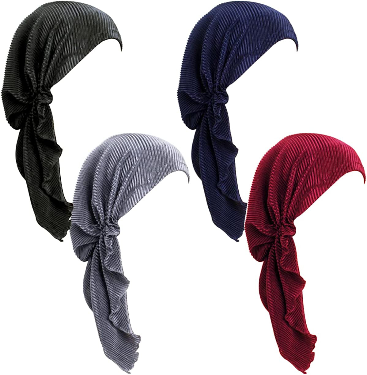Pre Tied Head Covers Sets Chemo Beanies for Women Slip on Lightweight Chemo Bandana Turban Apparel & Accessories > Clothing Accessories > Headwear JarseHera 4 Pair,campaign 5-ruffee One Size 