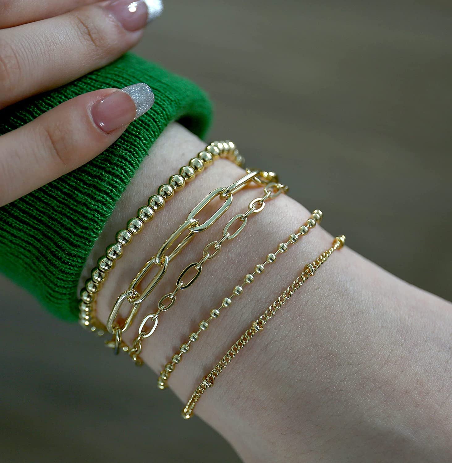 Gold Chain Bracelet Sets for Women Girls 14K Gold Plated Dainty Link Paperclip Bracelets Stake Adjustable Layered Metal Link Bracelet Set Fashion Jewelry Apparel & Accessories > Jewelry > Bracelets CONRAN KREMIX   