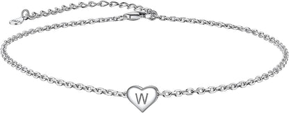 Suplight 925 Sterling Silver A-Z Initial Heart Anklets, Dainty Ankle Bracelets Beach Jewelry for Women Girls (With Gift Box) Apparel & Accessories > Jewelry > Anklets Suplight Jewelry W  