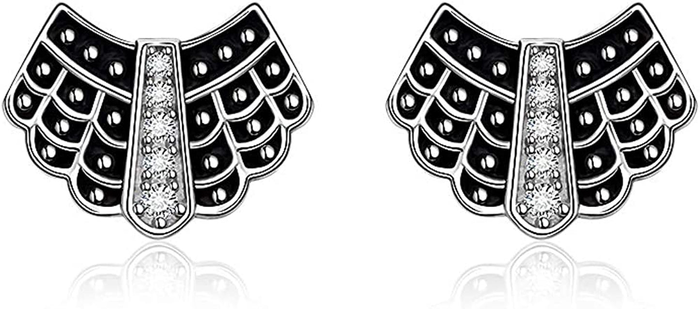 Ruth Bader Ginsburg Earrings Stud for Women RBG Piercing Diamond Cubic Zirconia Real 925 Sterling Silver Dissent Collar Apparel & Accessories > Jewelry > Earrings Fenthring White RBG Stud Earrings  