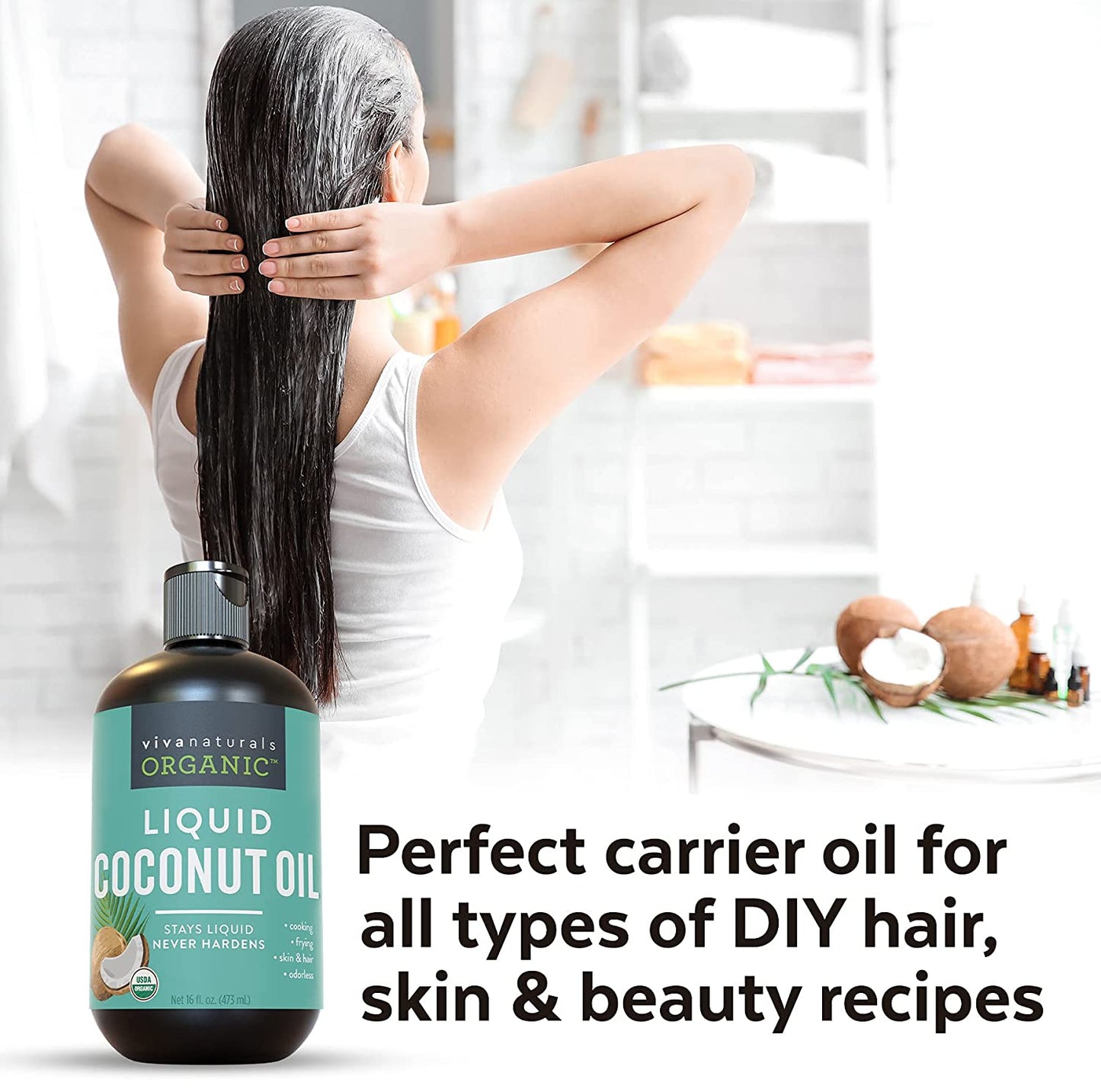 Organic Liquid Coconut Oil for Cooking, Baking, Skin and Hair Care - Stays Liquid Permanently, Organic Coconut Oil for Skin, Non-Gmo and USDA Organic Coconut Oil for Hair, 16 Oz Health & Beauty > Personal Care > Hair Care Viva Naturals   