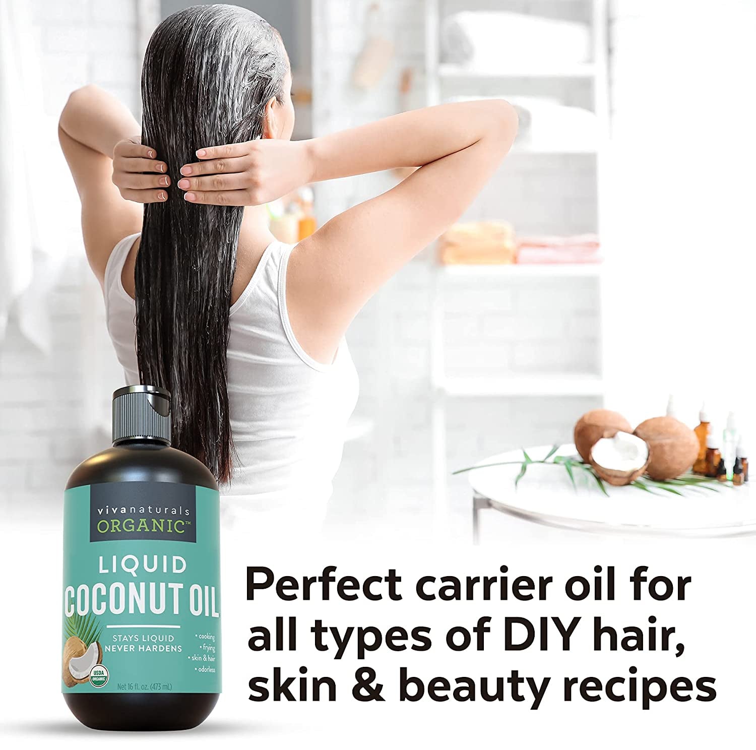 Organic Liquid Coconut Oil for Cooking, Baking, Skin and Hair Care - Stays Liquid Permanently, Organic Coconut Oil for Skin, Non-Gmo and USDA Organic Coconut Oil for Hair, 16 Oz Health & Beauty > Personal Care > Hair Care Viva Naturals   