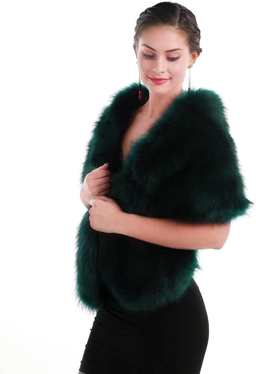 Lucky Leaf Women Luxurious Large Winter Faux Fur Scarf Wrap Collar Shrug for Lady Poncho Wedding Dinner Party Apparel & Accessories > Clothing Accessories > Scarves & Shawls Lucky Leaf Shawl Dark Green  