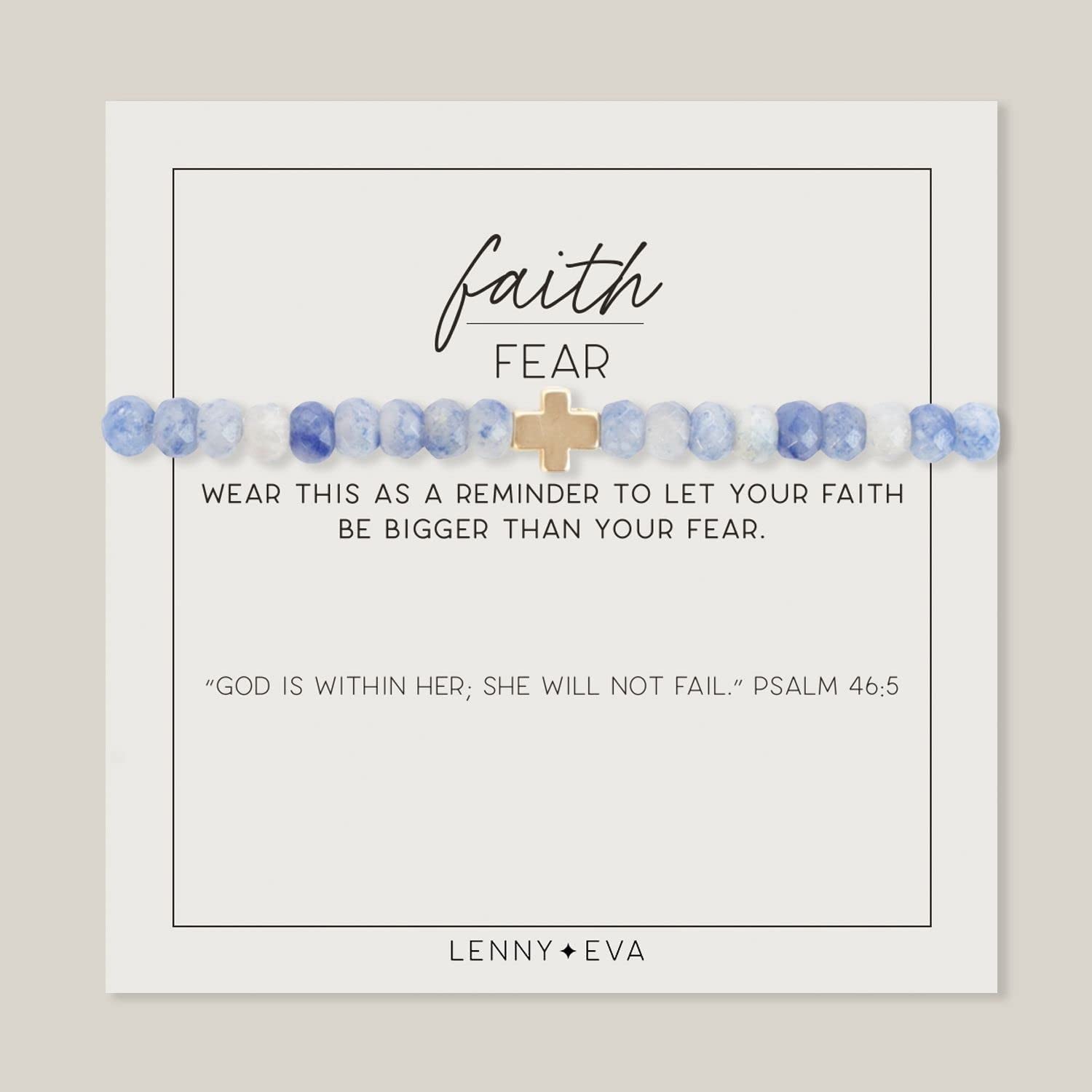 Lenny & Eva Faith over Fear Cross Stretchable Bracelets for Women, Inspirational Jewelry with Message on Card Apparel & Accessories > Jewelry > Bracelets Lenny & Eva Blue Aventurine Bracelet 