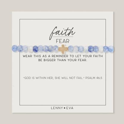 Lenny & Eva Faith over Fear Cross Stretchable Bracelets for Women, Inspirational Jewelry with Message on Card Apparel & Accessories > Jewelry > Bracelets Lenny & Eva Blue Aventurine Bracelet 
