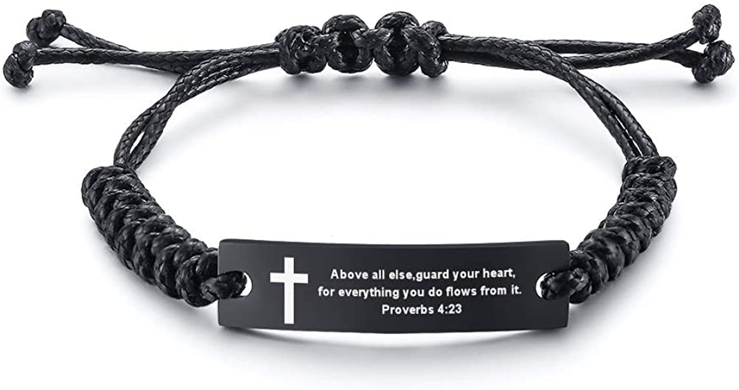 Personalized Unisex Religious Bible Verse Scripture Quotes Bracelet Faith Christian Adjustable Cord Stainless Steel Encourage Inspirational ID Bracelets for Men Women, Christmas Gift Customized Apparel & Accessories > Jewelry > Bracelets Mealguet Above all else,guard your hear...  