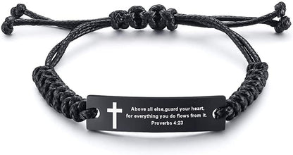 Personalized Unisex Religious Bible Verse Scripture Quotes Bracelet Faith Christian Adjustable Cord Stainless Steel Encourage Inspirational ID Bracelets for Men Women, Christmas Gift Customized Apparel & Accessories > Jewelry > Bracelets Mealguet Above all else,guard your hear...  
