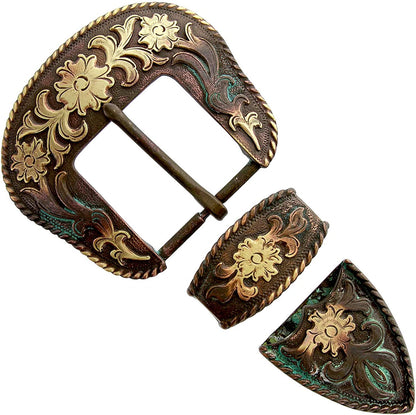 Cowboy Cowgirl Western Floral Engraved Replacement Belt Buckle Set Fits 1-1/2"(38Mm) Belt Strap Apparel & Accessories > Clothing Accessories > Belt Buckles Cowboy Craft Antique Copper  