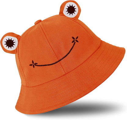 SAOROPEB Frog Hat for Adult Teens, Cute Frog Bucket Hat, Cotton Bucket Hat Funny Hat Fisherman Hat for Men Women Apparel & Accessories > Clothing Accessories > Hats SAOROPEB Orange  