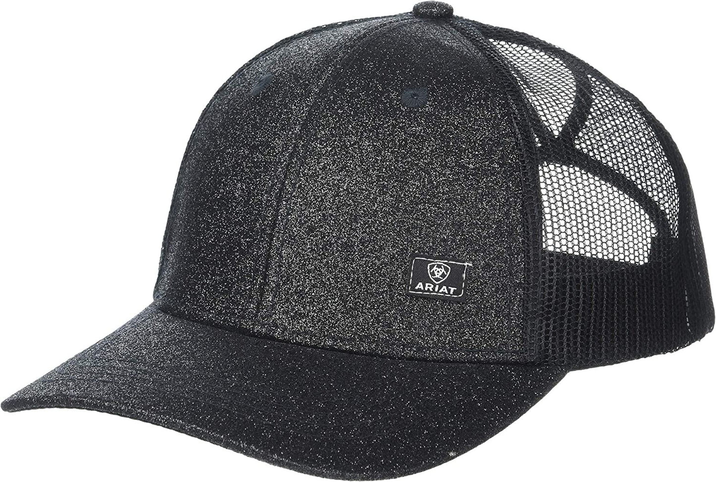 ARIAT Women'S Offset Logo Glitter Messy Bun Snapback Cap Apparel & Accessories > Clothing Accessories > Hats ARIAT Black One Size 