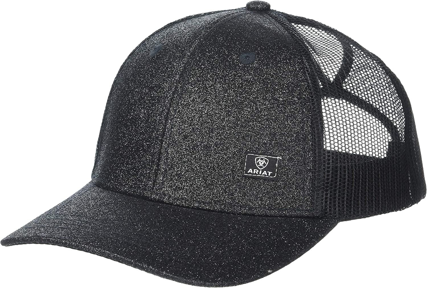 ARIAT Women'S Offset Logo Glitter Messy Bun Snapback Cap Apparel & Accessories > Clothing Accessories > Hats ARIAT Black One Size 