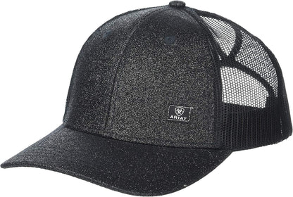 ARIAT Women'S Offset Logo Glitter Messy Bun Snapback Cap Apparel & Accessories > Clothing Accessories > Hats ARIAT Black One Size 