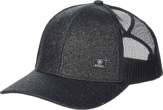ARIAT Women'S Offset Logo Glitter Messy Bun Snapback Cap Apparel & Accessories > Clothing Accessories > Hats ARIAT Black One Size 