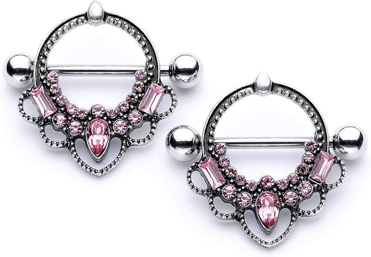 Body Candy 2Pc 14G Nipplerings Piercing Women 316L Steel Color Accent Nipple Shield Nipple Ring Set 16Mm Apparel & Accessories > Jewelry > Body Jewelry Body Candy Pink  
