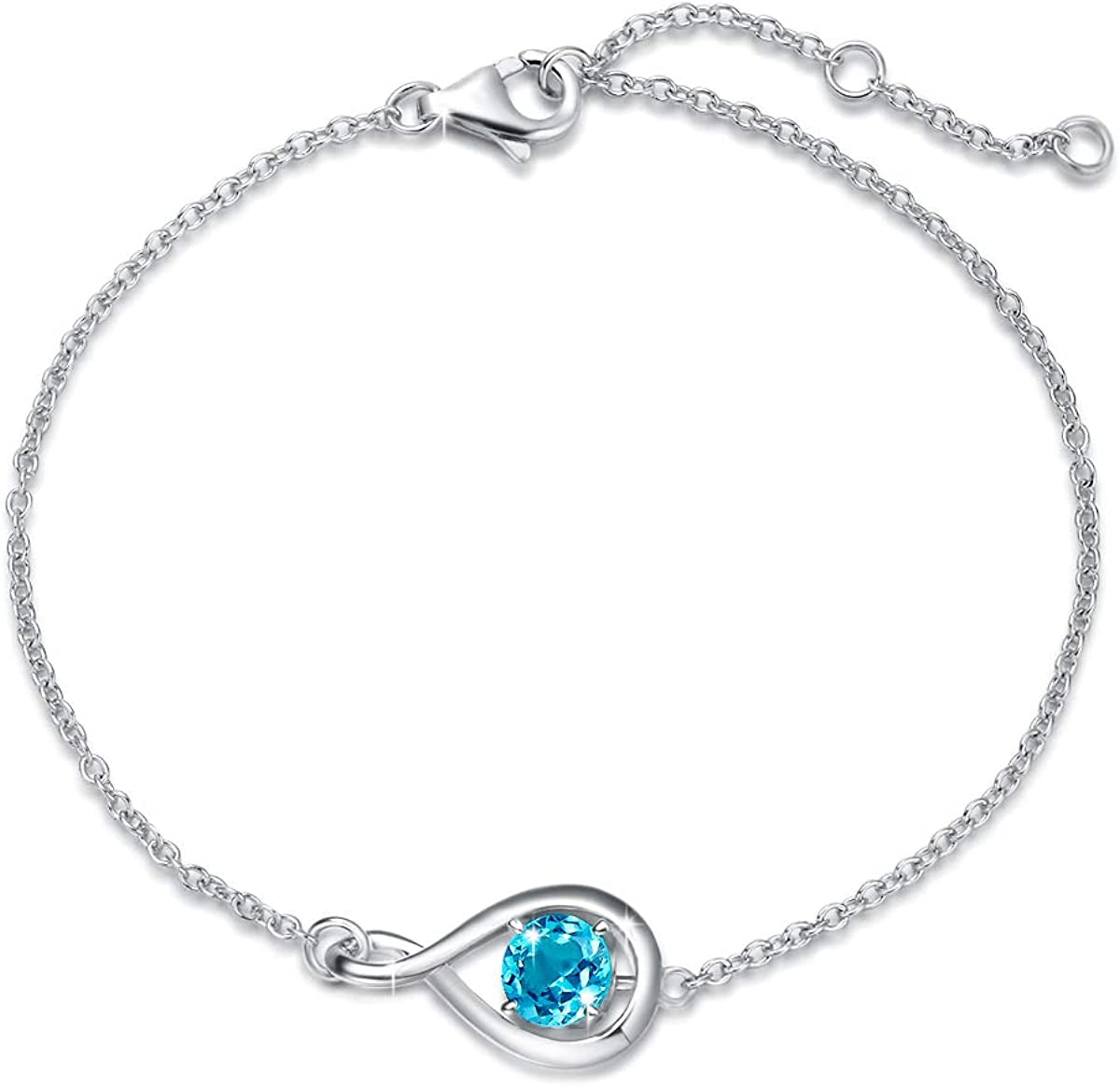 FANCIME 925 Sterling Silver Birthstone Bracelets for Women Dainty Simple Infinity Bracelet Fine Jewelry Birthday Anniversary Christmas Gifts for Girls Mom Wife Her, Chain Length 6.7"+1.2" Extend Apparel & Accessories > Jewelry > Bracelets FANCIME Nov.- Genuine Swiss Blue Topaz  
