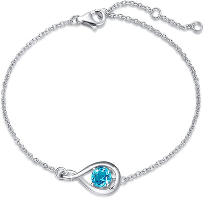 FANCIME 925 Sterling Silver Birthstone Bracelets for Women Dainty Simple Infinity Bracelet Fine Jewelry Birthday Anniversary Christmas Gifts for Girls Mom Wife Her, Chain Length 6.7"+1.2" Extend Apparel & Accessories > Jewelry > Bracelets FANCIME Nov.- Genuine Swiss Blue Topaz  