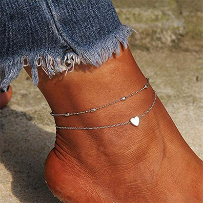 Artmiss Layered Anklets Women Heart Silver Ankle Bracelet Charm Beaded Dainty Foot Jewelry for Women and Teen Girls Summer Barefoot Beach Anklet Apparel & Accessories > Jewelry > Anklets Artmiss   