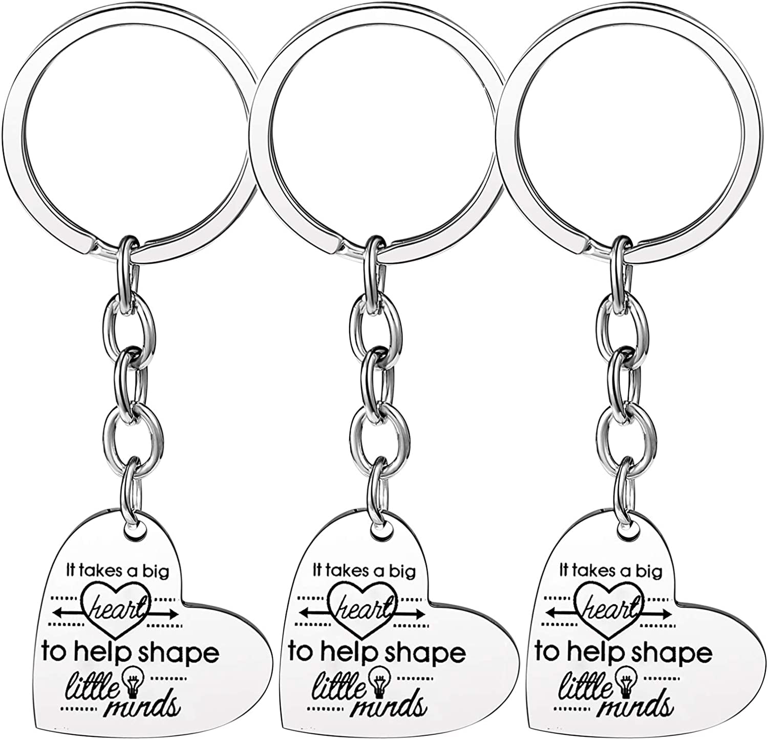 Pack of 3 Teacher Bangles Gifts for Teacher Open School Gifts for Teachers Thank You Bangle Bracelets Apparel & Accessories > Jewelry > Bracelets Nzztont 3PCs Keychain Heart Style 11- It Takes A Big Heart To Help Shape Little Minds  