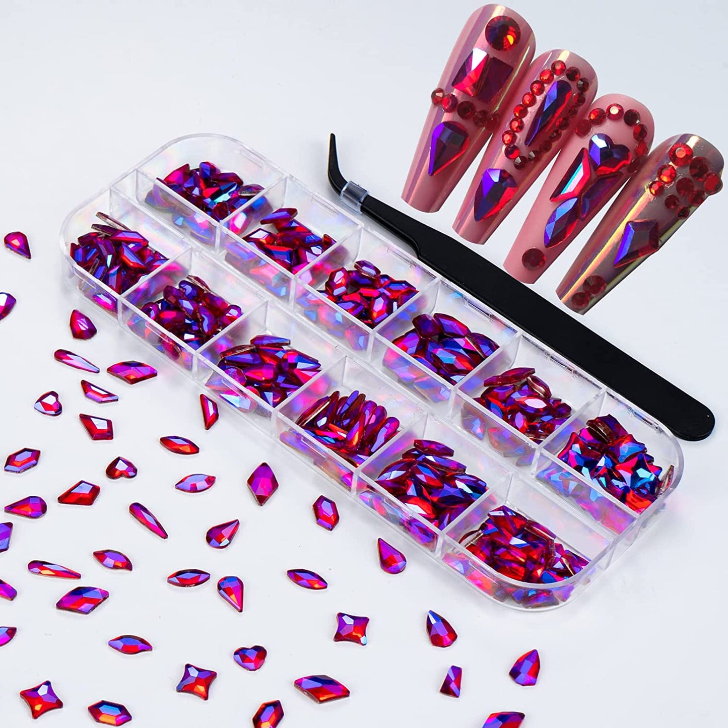 Rhinestones for Nails Kit,3486Pcs round AB Nail Rhinestones 354Pcs 3D Multi Shapes Flatback Nail Crystals Diamonds for Nail Design DIY Nail Salon Manicure Decoration Health & Beauty > Personal Care > Cosmetics > Cosmetic Tools > Nail Tools Ailipu Flame Red-240pcs  