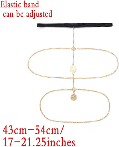 Boho Thigh Chain Sexy Gold Layered Leg Chains Evening Rave Metal Pendant Adjustable Body Accessories Jewelry for Women Apparel & Accessories > Jewelry > Body Jewelry Generic   