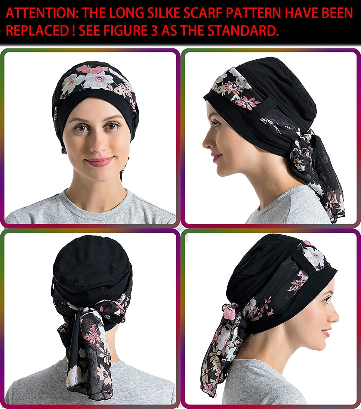 Bamboo Cotton Liner Chemo Headwear for Womenwith Silky Scarfs for Cancer Hair Loss Sleep Caps Beanie Black Apparel & Accessories > Clothing Accessories > Headwear JarseHera   