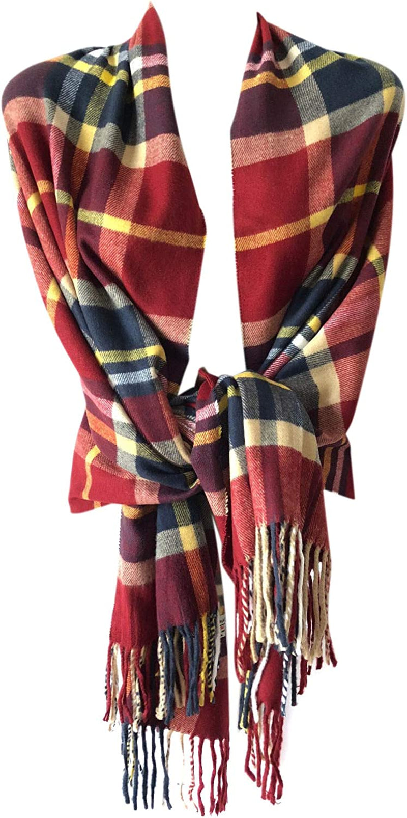 Women Oversized Scottish Clan Tartan Plaid Cashmere Feel Shawl Wrap Winter Scarf (Burgundy Multi Plaid) Apparel & Accessories > Clothing Accessories > Scarves & Shawls Valloowink   