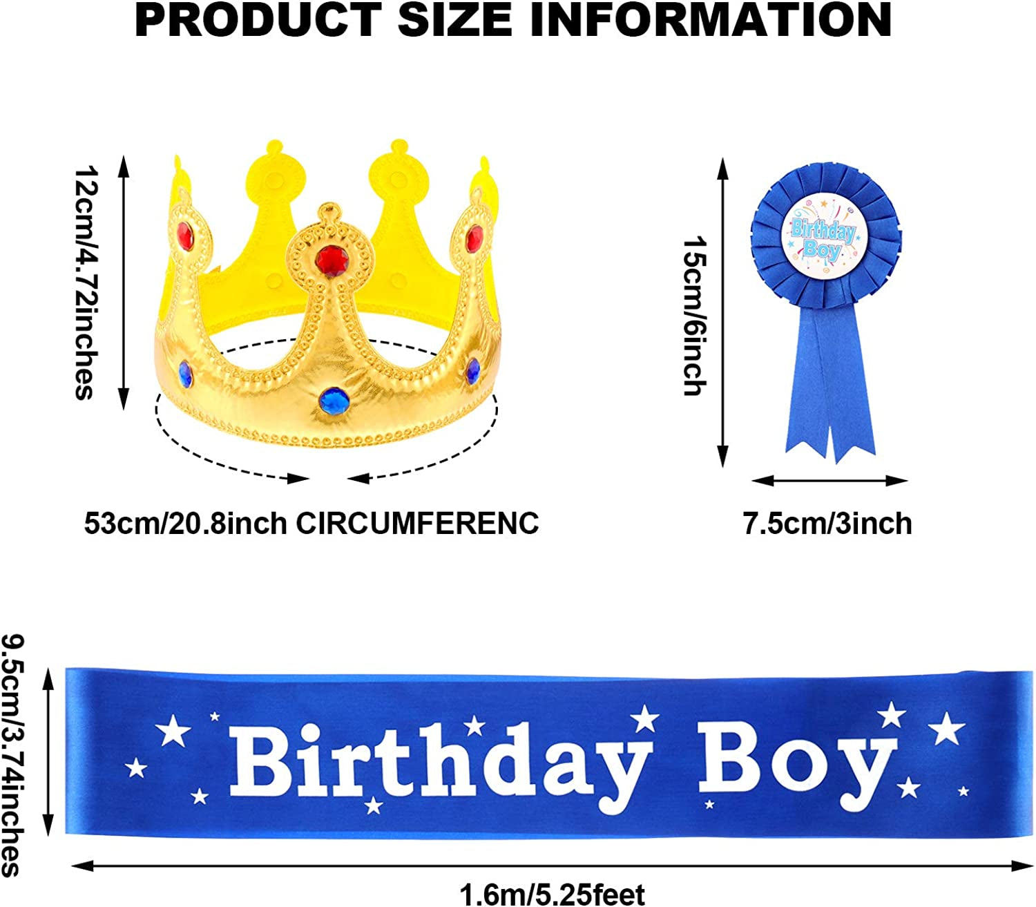Birthday King Crown, Birthday Sash and Button Pins Birthday Party Accessory Set for Boys Kids Theme Birthday Dress Birthday Party Decoration Apparel & Accessories > Clothing Accessories > Sashes WILLBOND   
