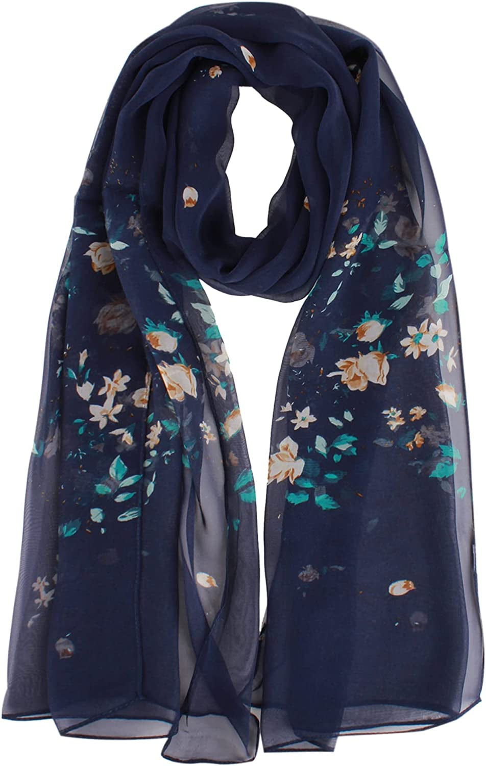 Van Caro Scarfs for Women Lightweight Floral Scarf Soft Long Fashion Scarves Sun-Proof Wrap Shawl Apparel & Accessories > Clothing Accessories > Scarves & Shawls Lobagve 6624 Navy Rose  