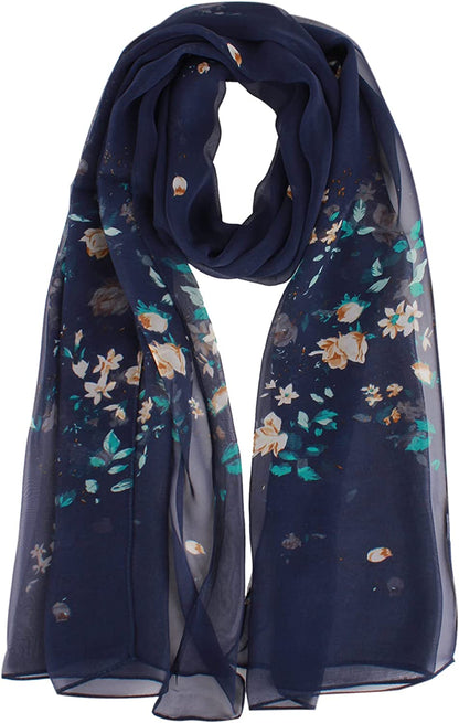 Van Caro Scarfs for Women Lightweight Floral Scarf Soft Long Fashion Scarves Sun-Proof Wrap Shawl Apparel & Accessories > Clothing Accessories > Scarves & Shawls Lobagve 6624 Navy Rose  
